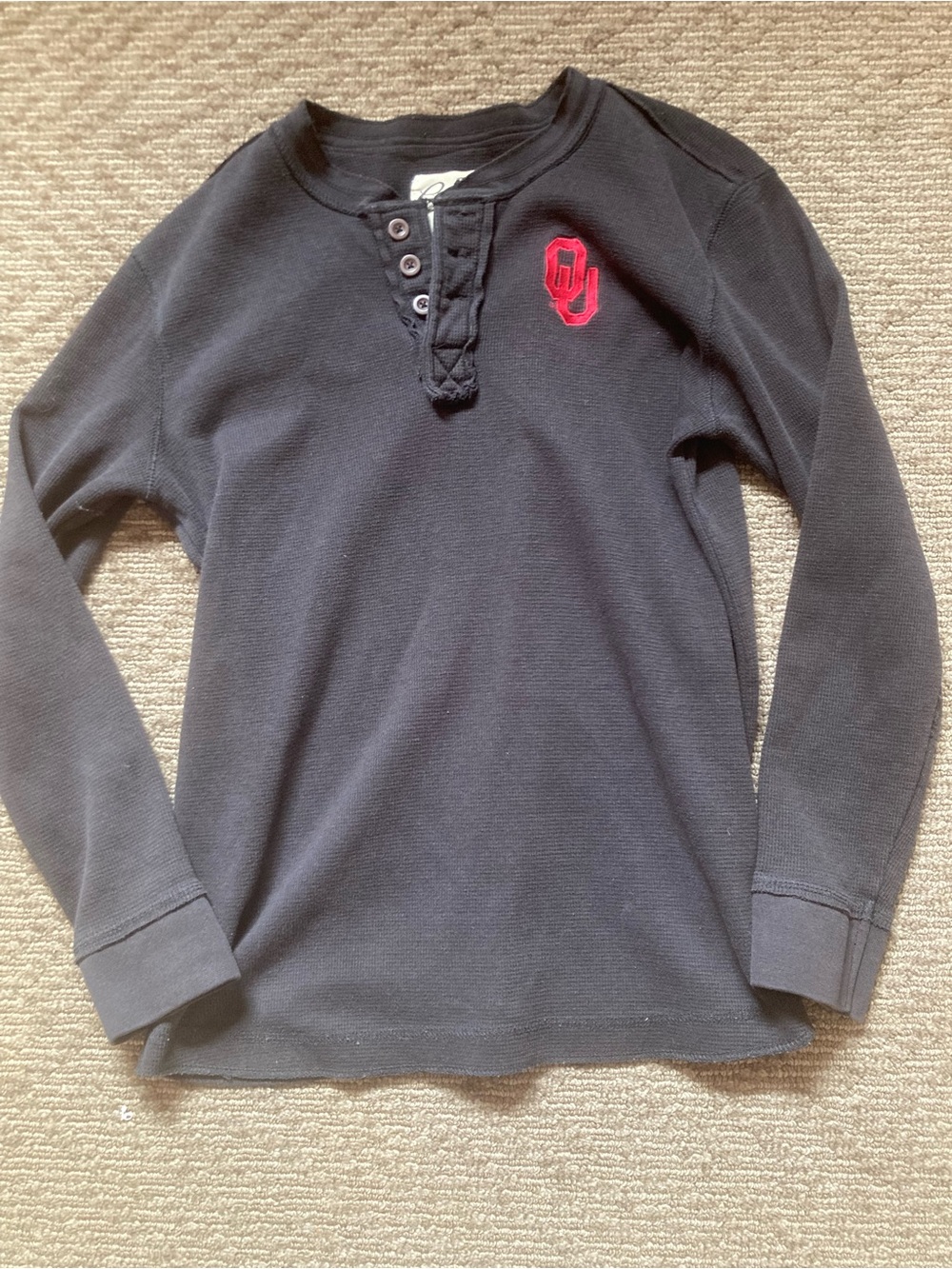 Oklahoma University Sooners Knit Thermal Grunge Henley Long Sleeve Shirt